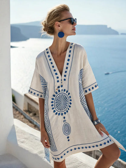 Coastal Escape Patterned Kaftan Dress
