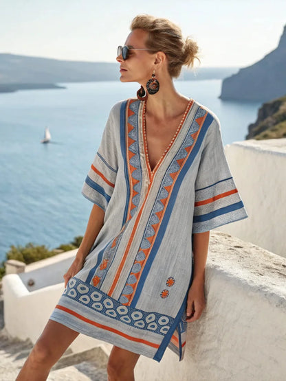 Coastal Escape Patterned Kaftan Dress