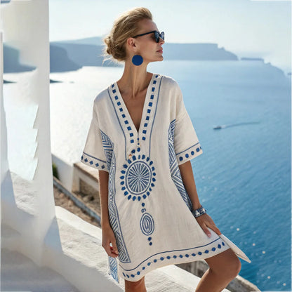 Coastal Escape Patterned Kaftan Dress