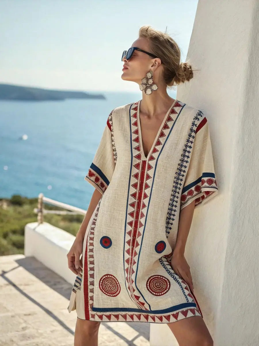 Coastal Escape Patterned Kaftan Dress