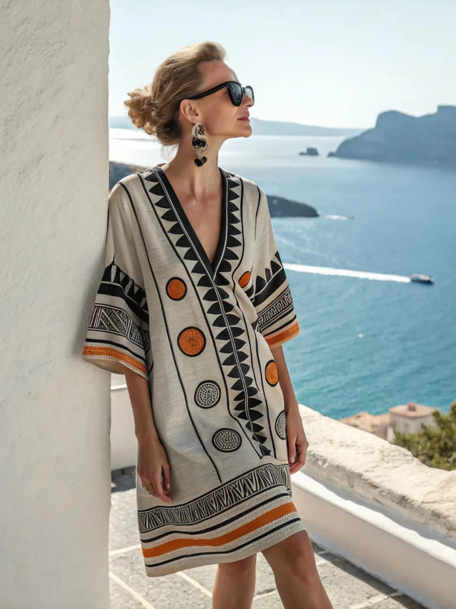 Coastal Escape Patterned Kaftan Dress