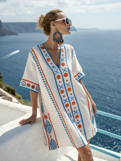 Coastal Escape Patterned Kaftan Dress