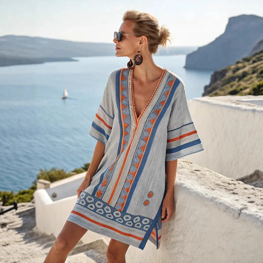 Coastal Escape Patterned Kaftan Dress