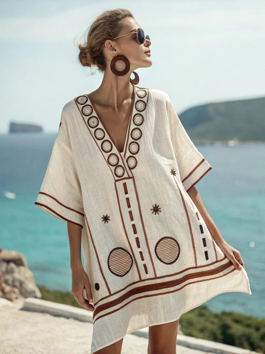 Coastal Escape Patterned Kaftan Dress