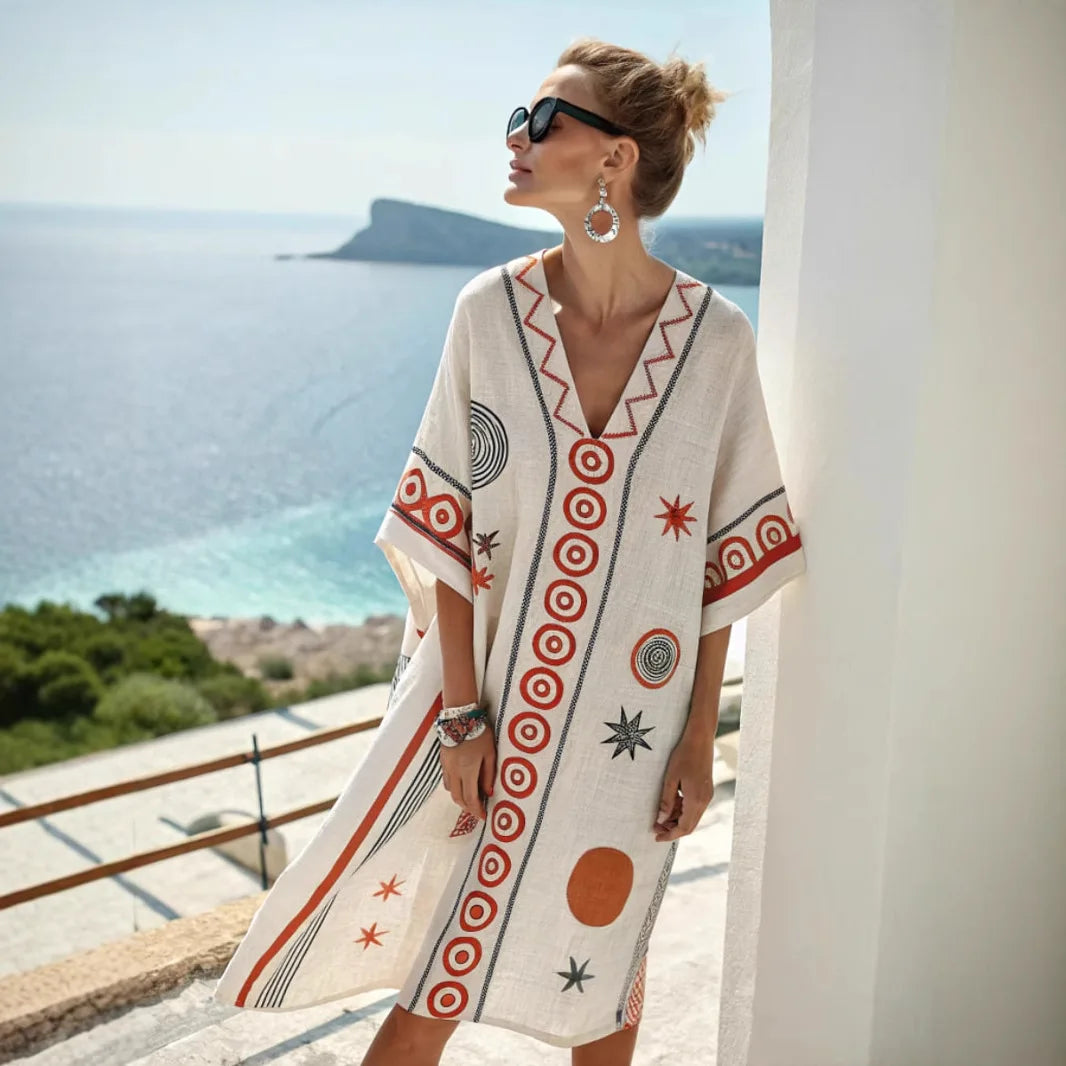 Coastal Escape Patterned Kaftan Dress