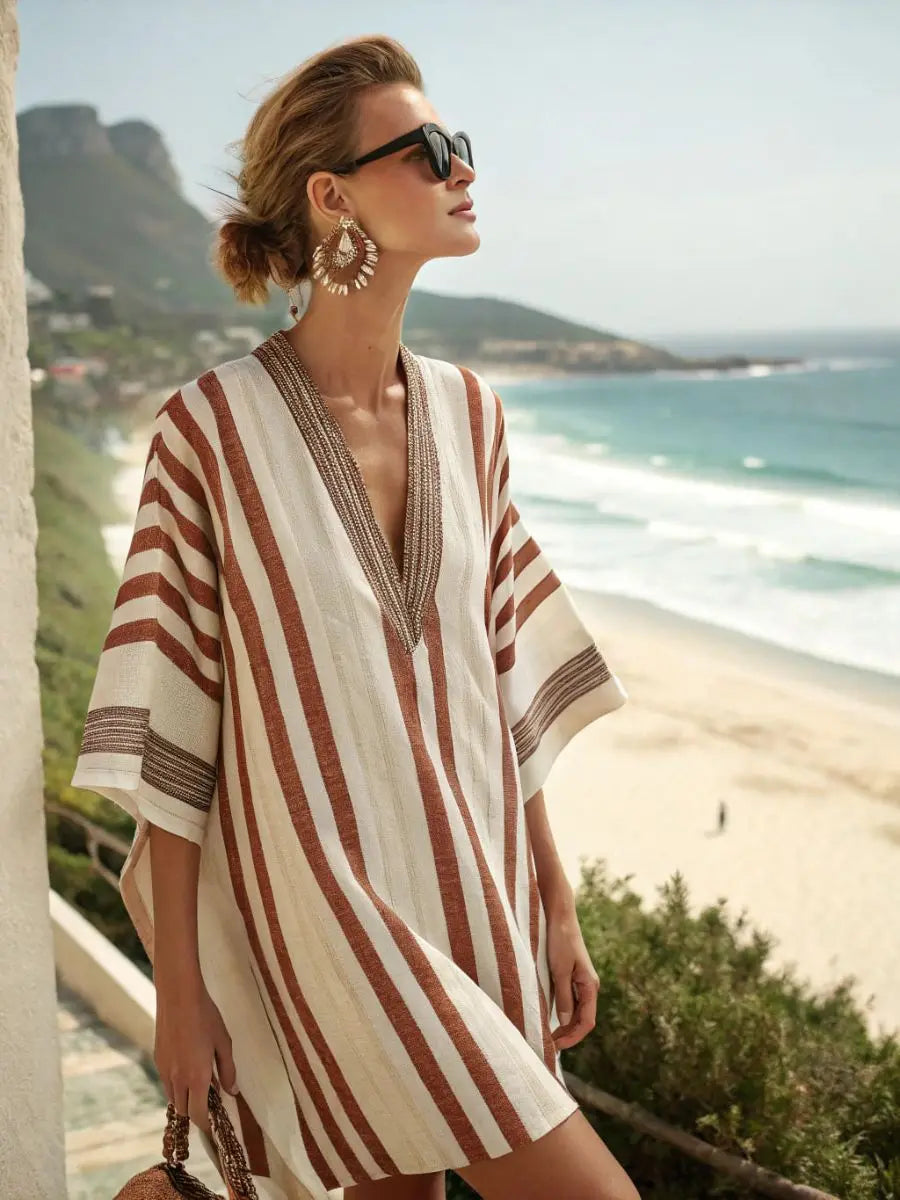 Coastal Escape Patterned Kaftan Dress