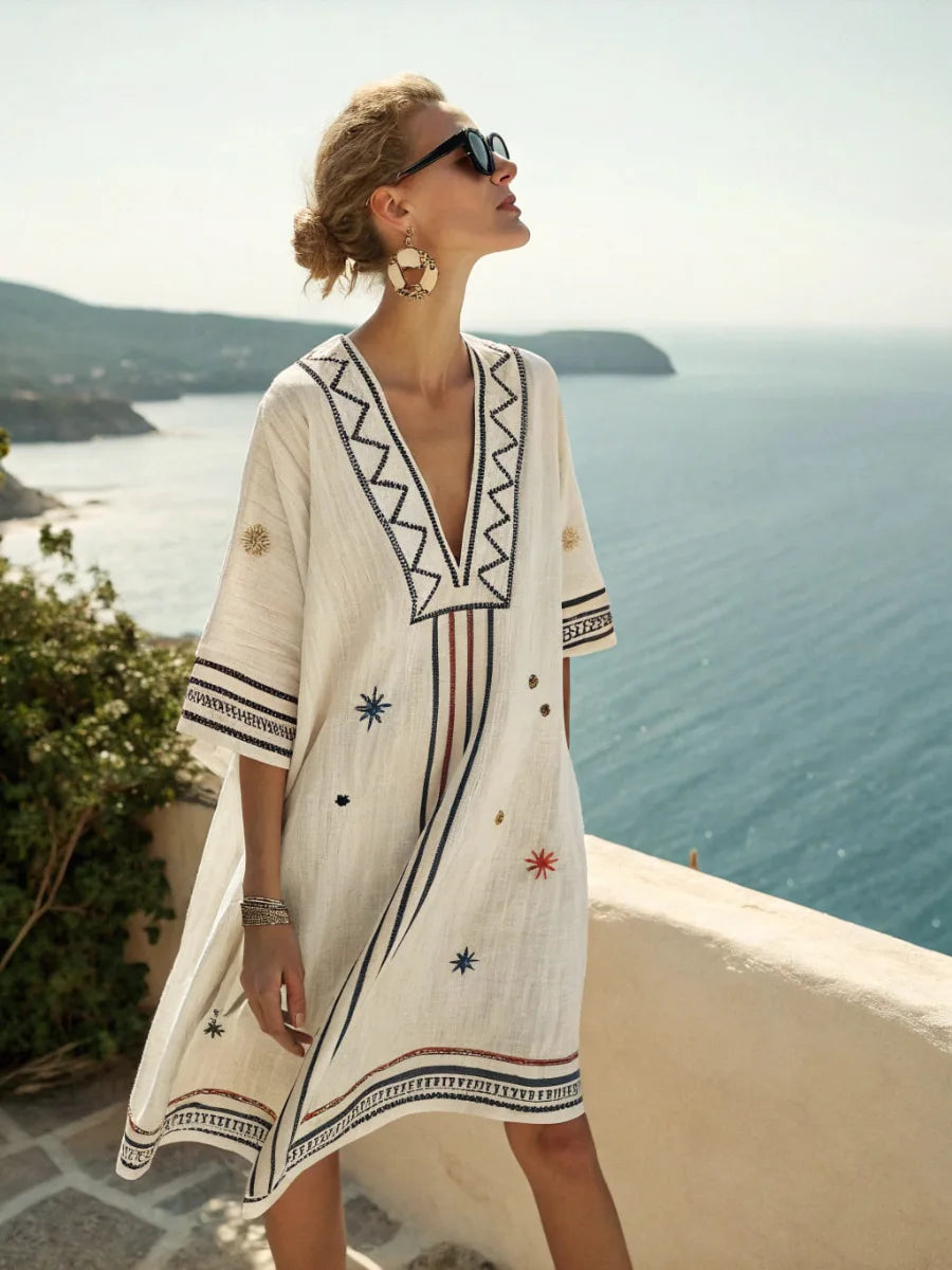 Coastal Escape Patterned Kaftan Dress