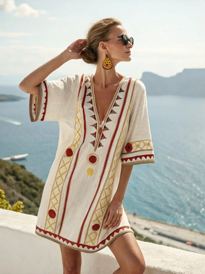 Coastal Escape Patterned Kaftan Dress