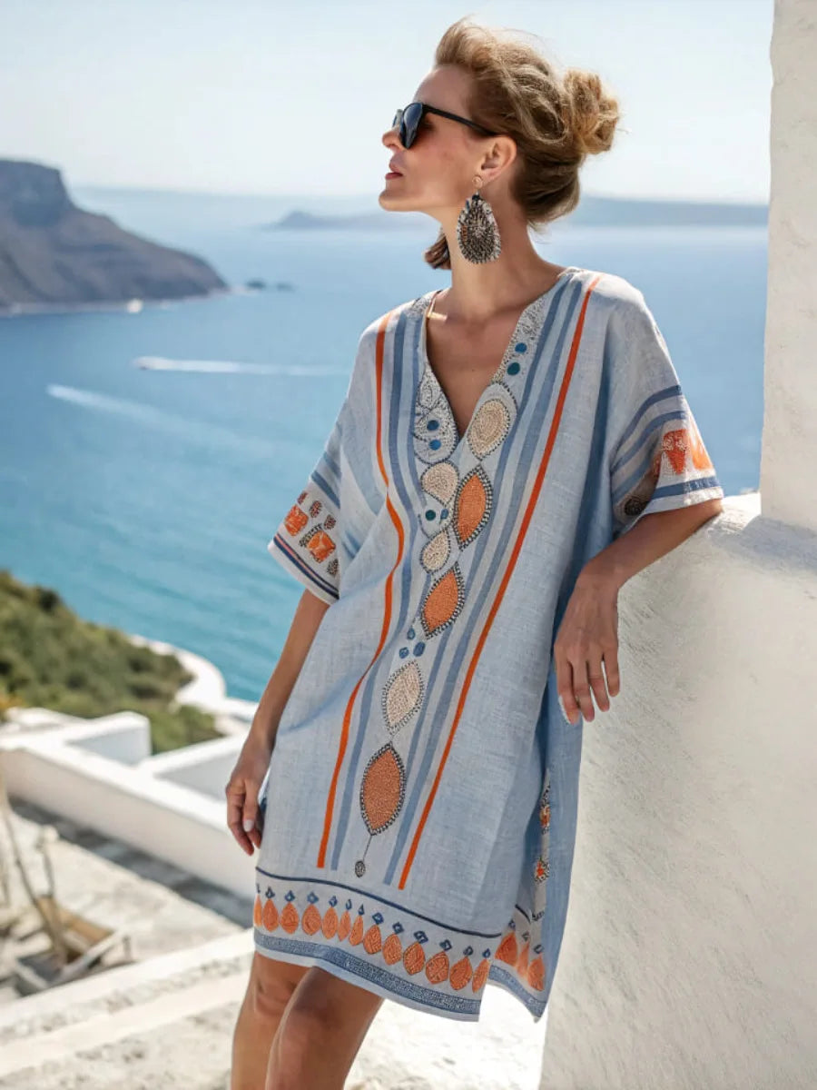 Coastal Escape Patterned Kaftan Dress
