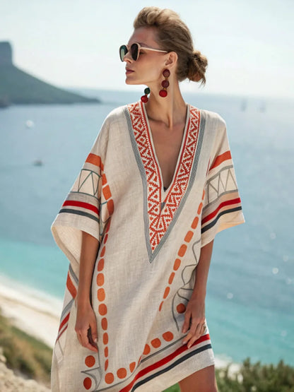 Coastal Escape Patterned Kaftan Dress
