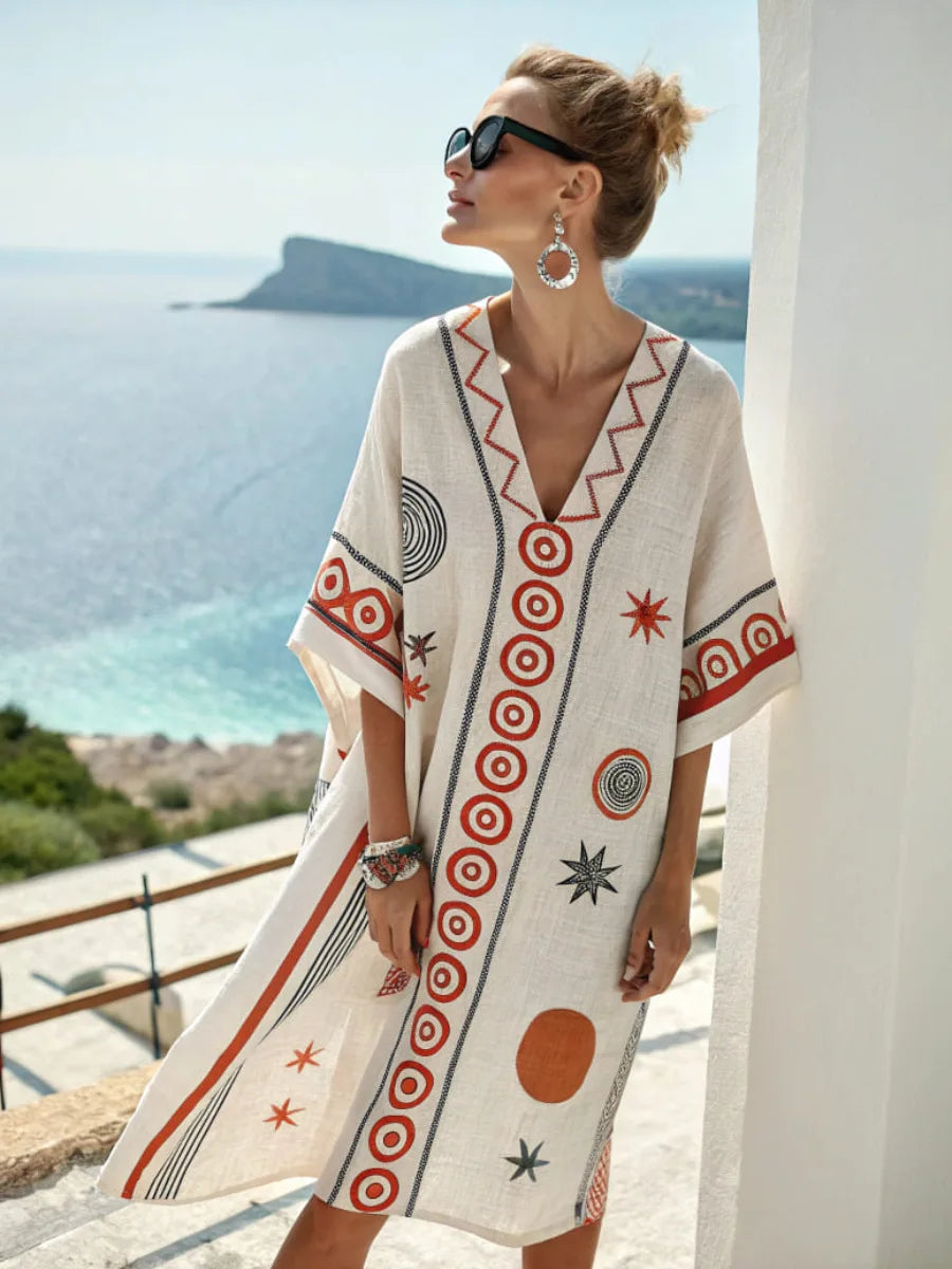 Coastal Escape Patterned Kaftan Dress