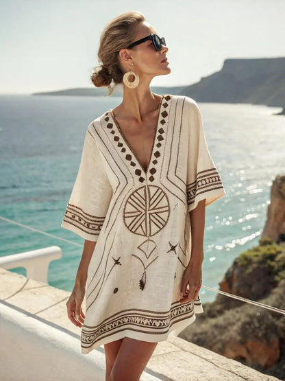 Coastal Escape Patterned Kaftan Dress