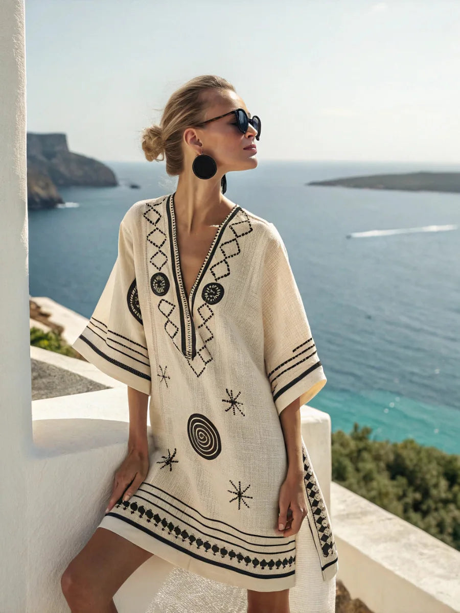 Coastal Escape Patterned Kaftan Dress