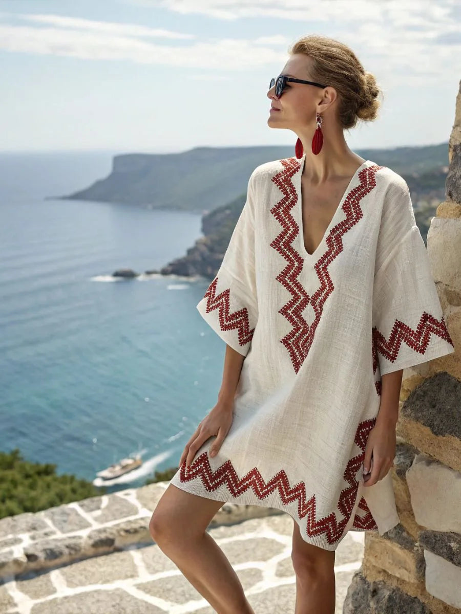 Coastal Escape Patterned Kaftan Dress
