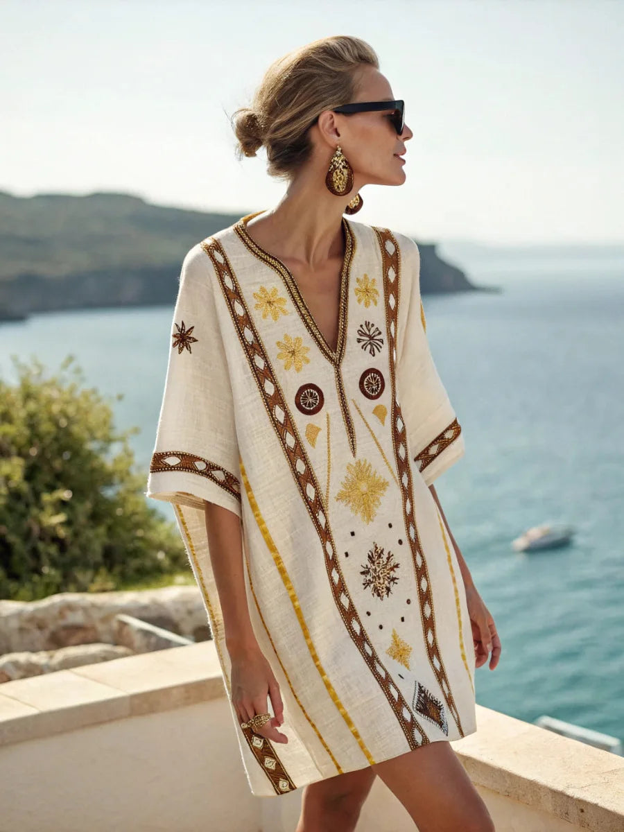Coastal Escape Patterned Kaftan Dress
